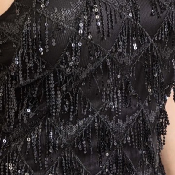 PLUS SIZE SLEEVELES V-NECK BODYCON FRINGE SEQUINS MIDI DRESS - Picture 3 of 4